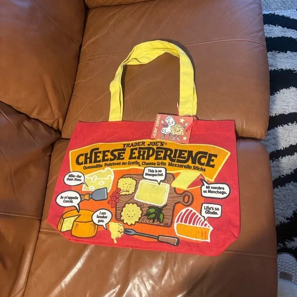 NWT 🏷️ Trader Joe's Cheese Experience Tote Bag - Red & Yellow - Picture 2 of 4